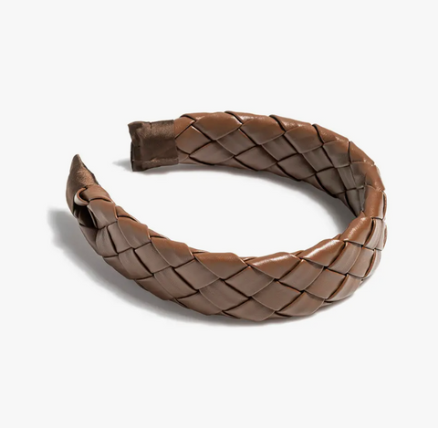 Woven Faux Leather Headband, Brown